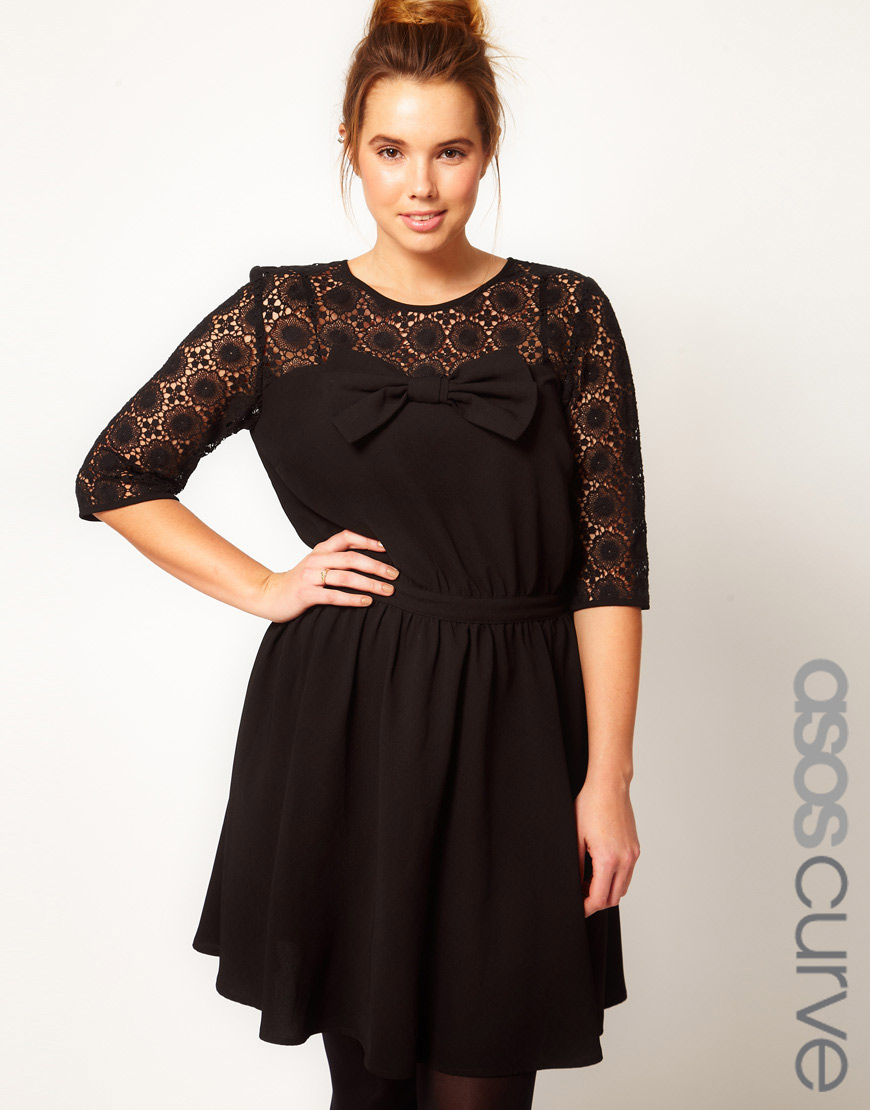 Asos Dress with Lace Top in Black | Lyst