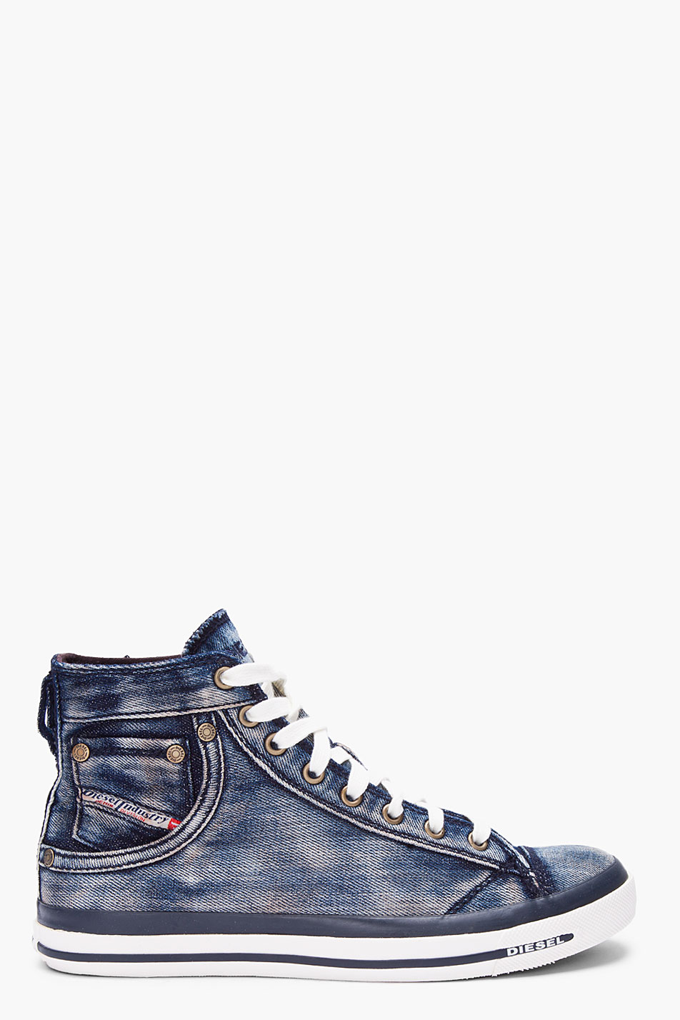 Lyst Diesel Washed Denim Exposure Sneakers in Blue for Men