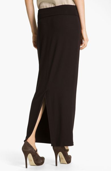 Eileen Fisher Fold Over Slim Maxi Skirt in Black (chocolate) | Lyst