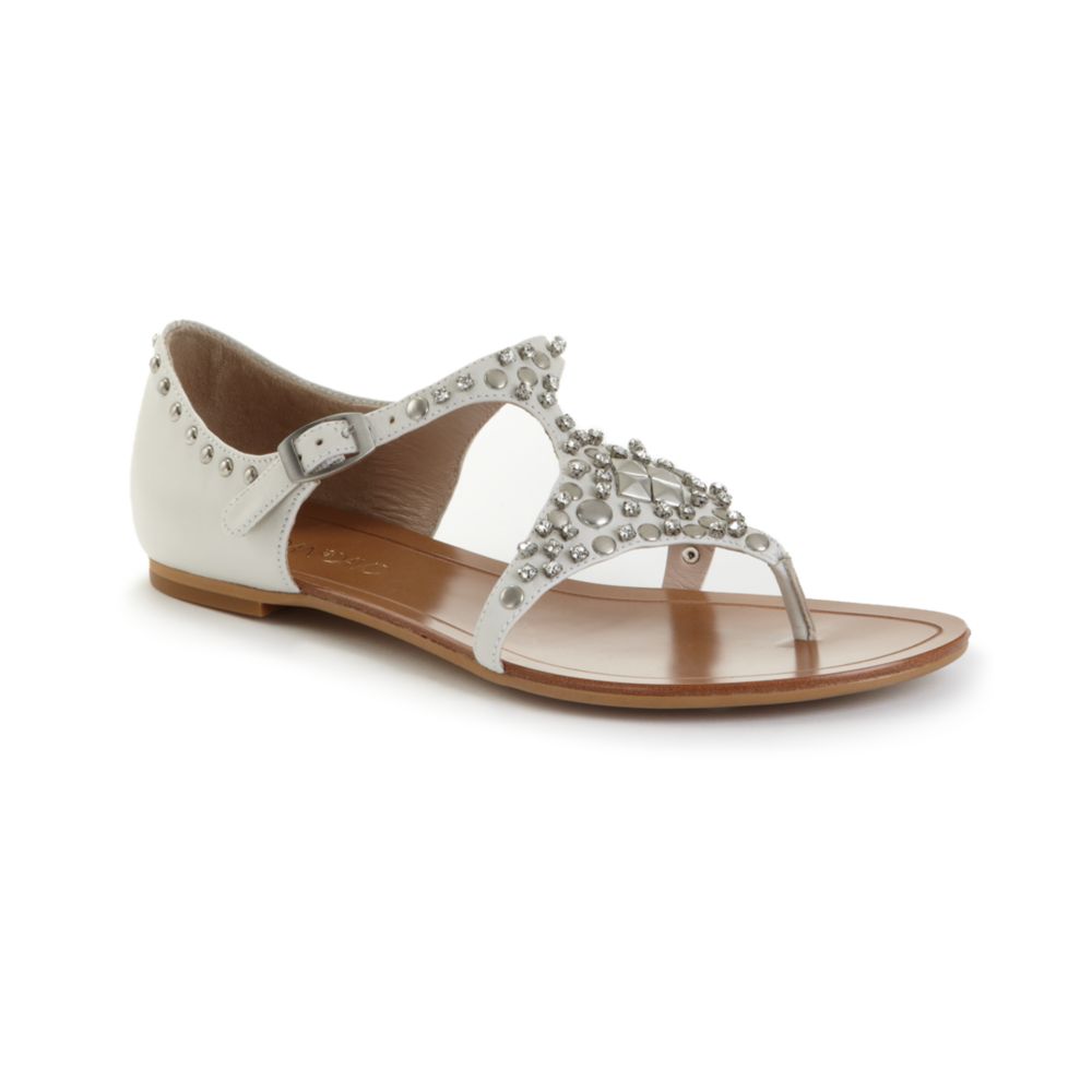 Joan & David Kath Flat Thong Sandals in White (white leather) | Lyst