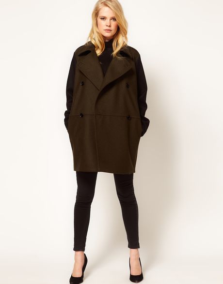 Mango Contrast Sleeve Military Coat in Brown (khaki) | Lyst