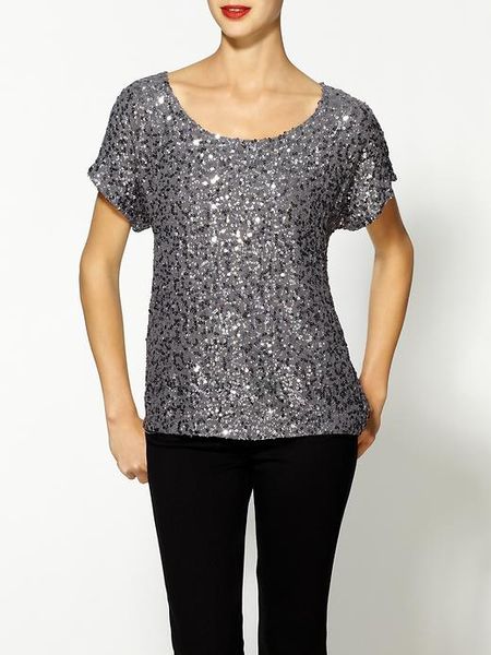 Michael Michael Kors Sequin Dolman Top in Silver (gunmetal) | Lyst