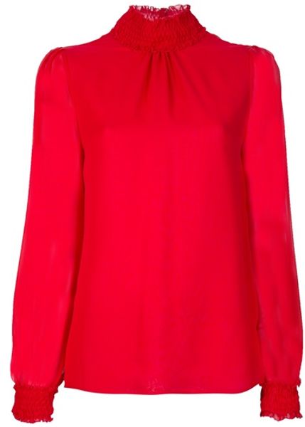 Valentino Funnel Neck Blouse in Red | Lyst