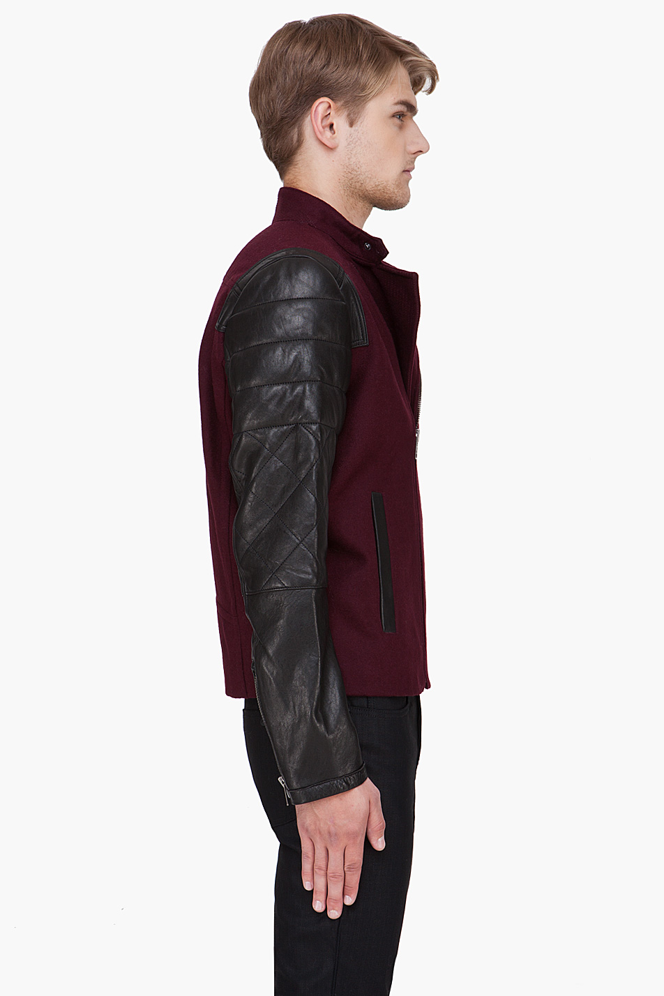 Yigal Azrouël Burdy Leather Trim Varsity Jacket In Red For Men Gallery