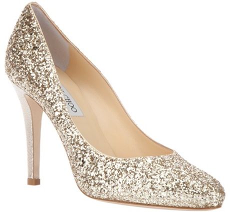 Jimmy Choo Glitter High Heels in Gold (almond) | Lyst