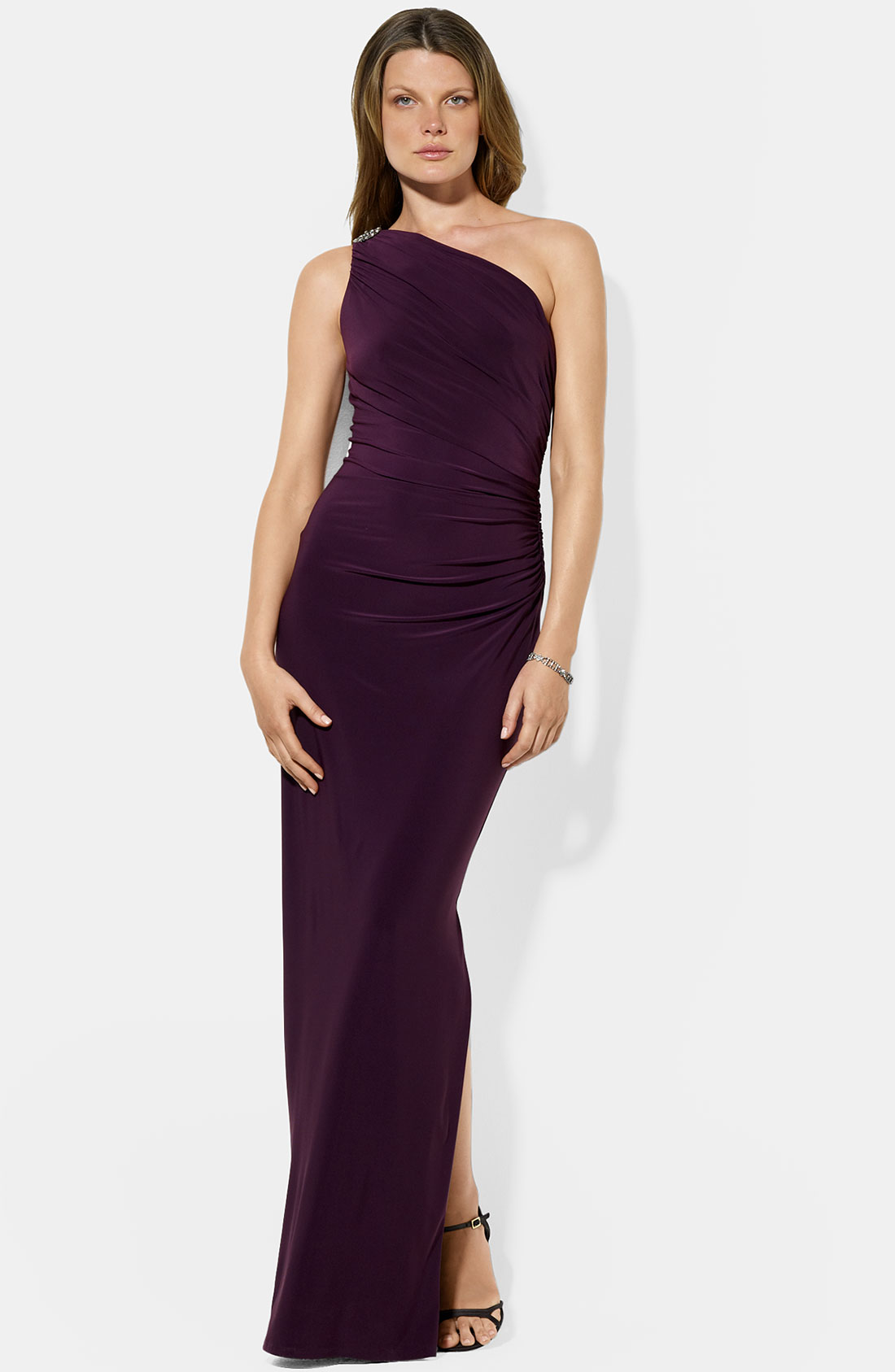 Lauren By Ralph Lauren One Shoulder Matte Jersey Gown in Purple (berry ...