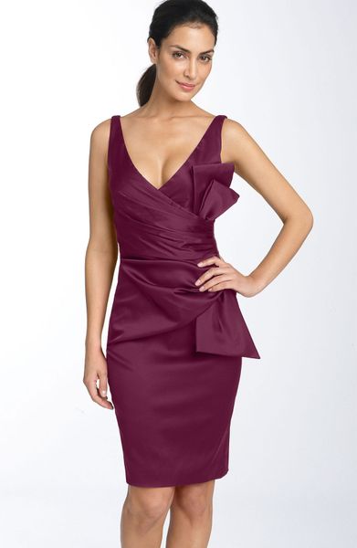 Maggy London Side Bow Stretch Satin Sheath Dress in Purple (bordeaux ...