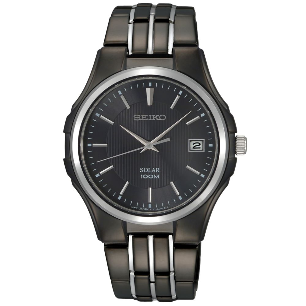 Seiko Solar Black Ion Plated Stainless Steel Bracelet Watch in Black ...