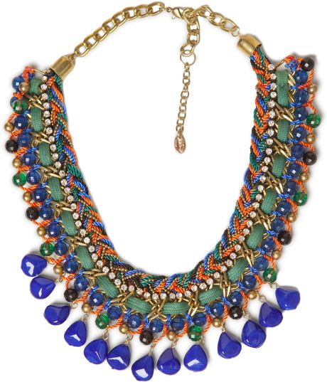 Zara Cord Chain Necklace with Coloured Rhinestones and Diamante in Blue ...