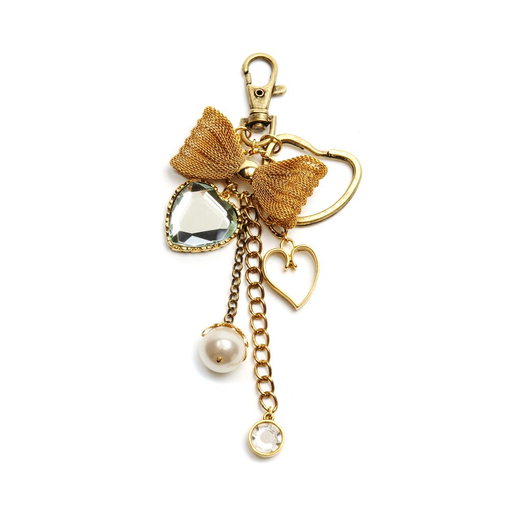 Betsey Johnson Mesh Bow and Crystal Heart Charm Key Chain in Gold ...