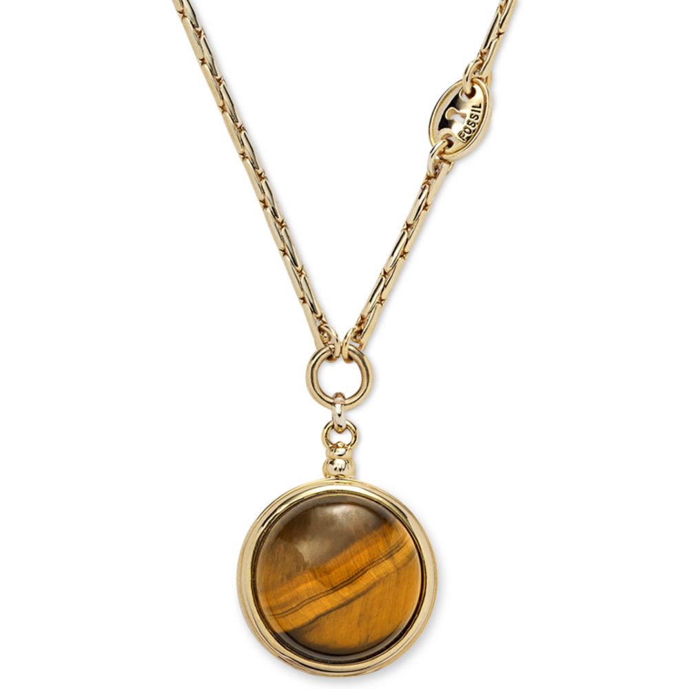 Fossil Gold Tone Tigers Eye Bead Pendant Necklace in Brown (gold) | Lyst