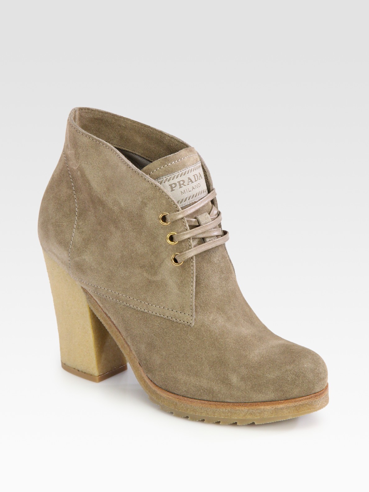 Prada Suede Lace Up Platform Ankle Boots in Beige | Lyst