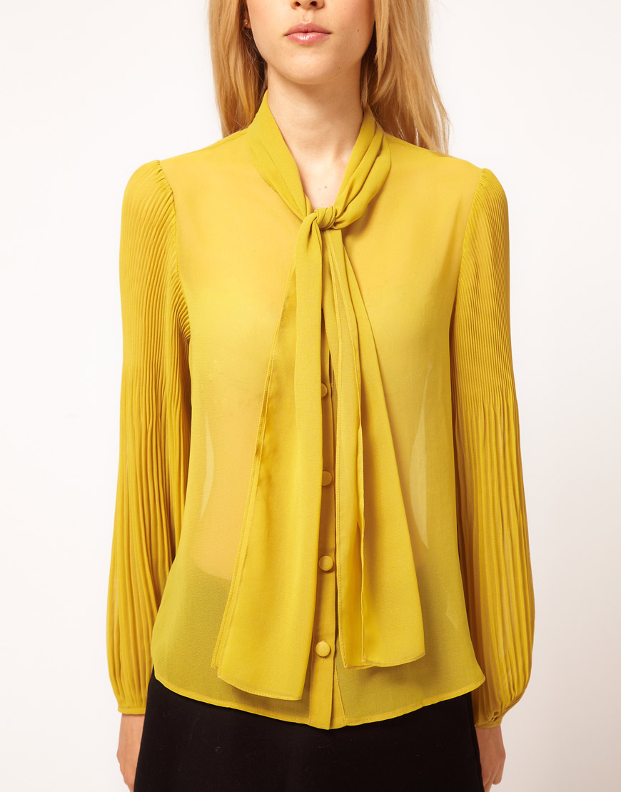 Lyst Asos Collection Asos Blouse With Pussybow And Pleated Sleeves In