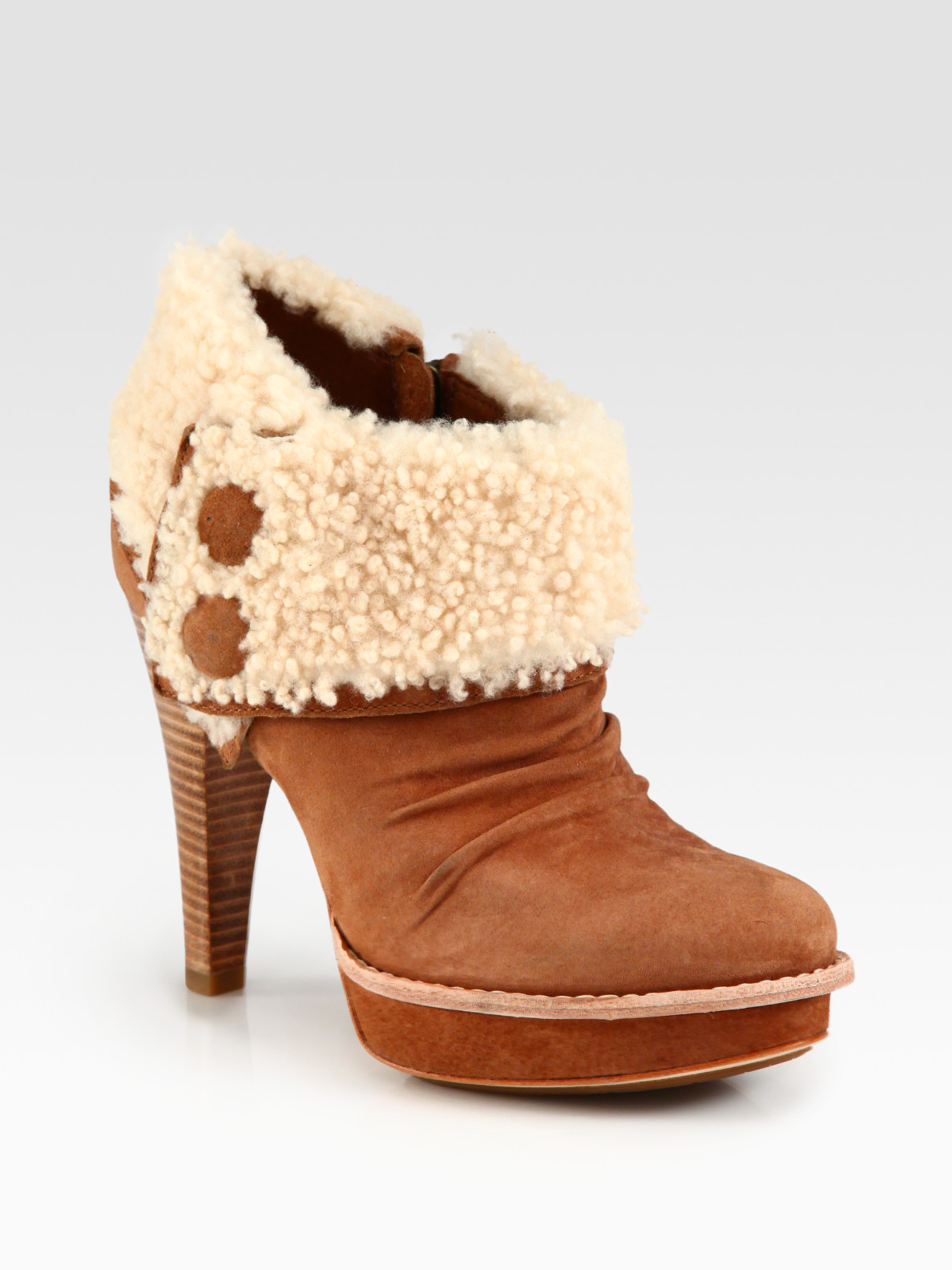 Lyst - Ugg Suede and Shearling Platform Ankle Boots in Brown