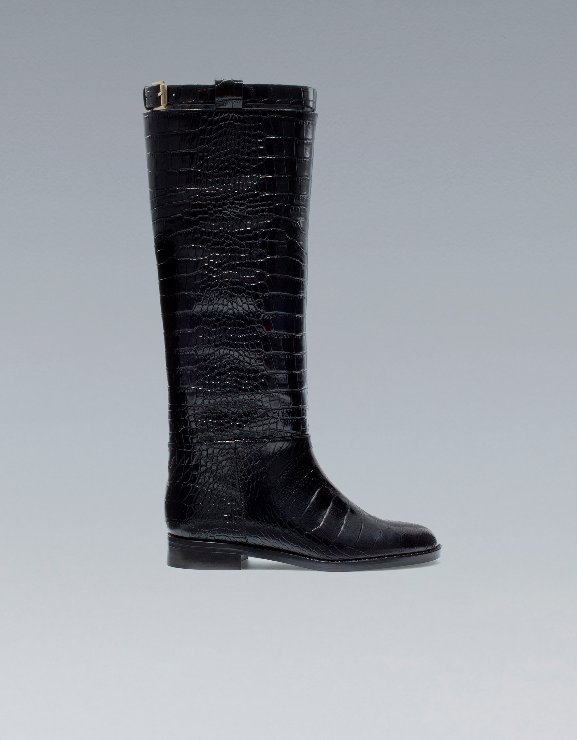 Zara Flat Crocodile Boot in Black | Lyst