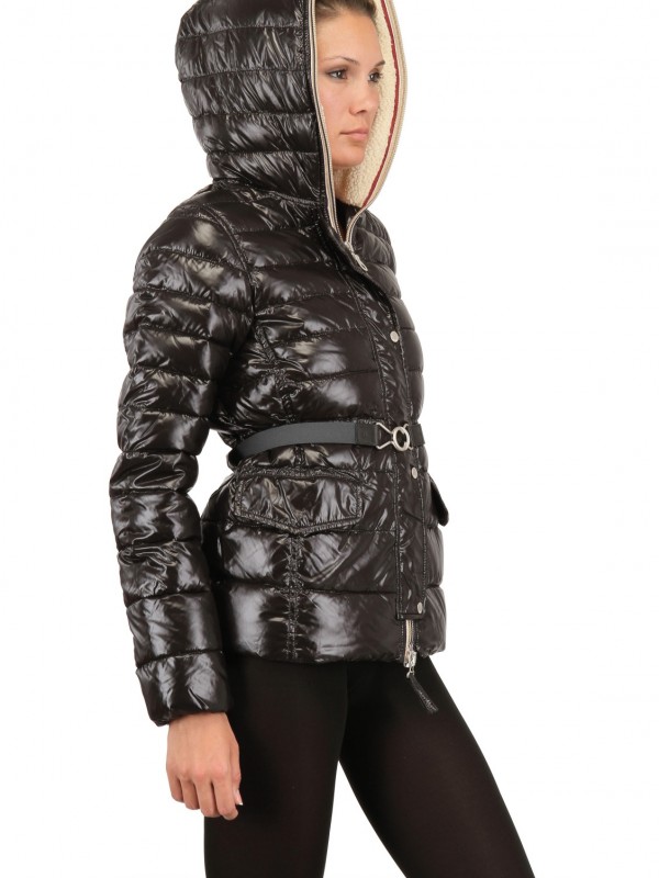 Duvetica Cerceis Shearling Hood Nylon Down Jacket in Black | Lyst