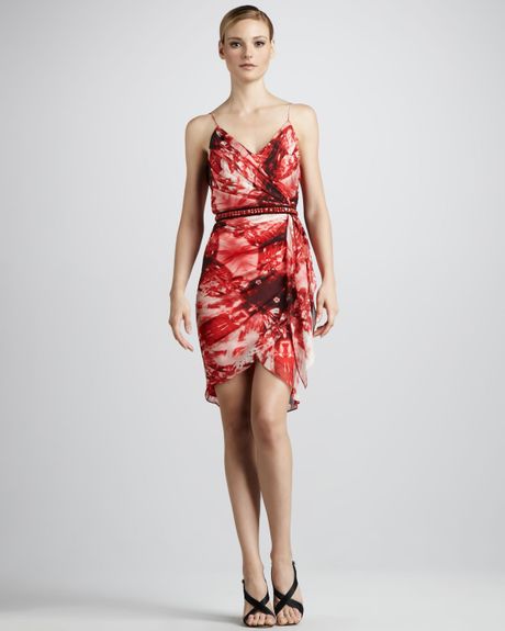 Vera Wang Lavender Floral print Cocktail Dress in Red (LIPSTICK) | Lyst