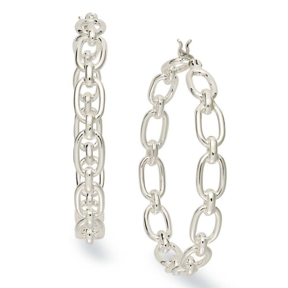 Lyst Lauren By Ralph Silvertone Chain Link Hoop Earrings In Gallery