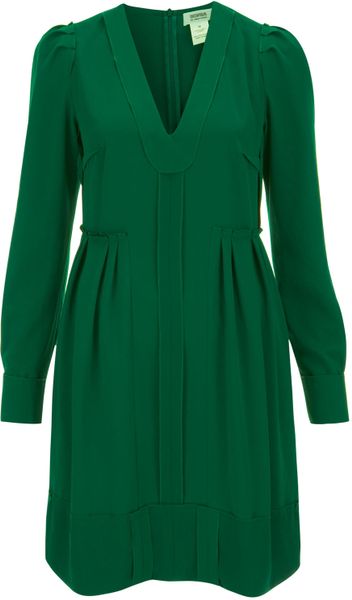 Sonia By Sonia Rykiel Emerald Vneck Raw Seam Pleated Dress in Green ...