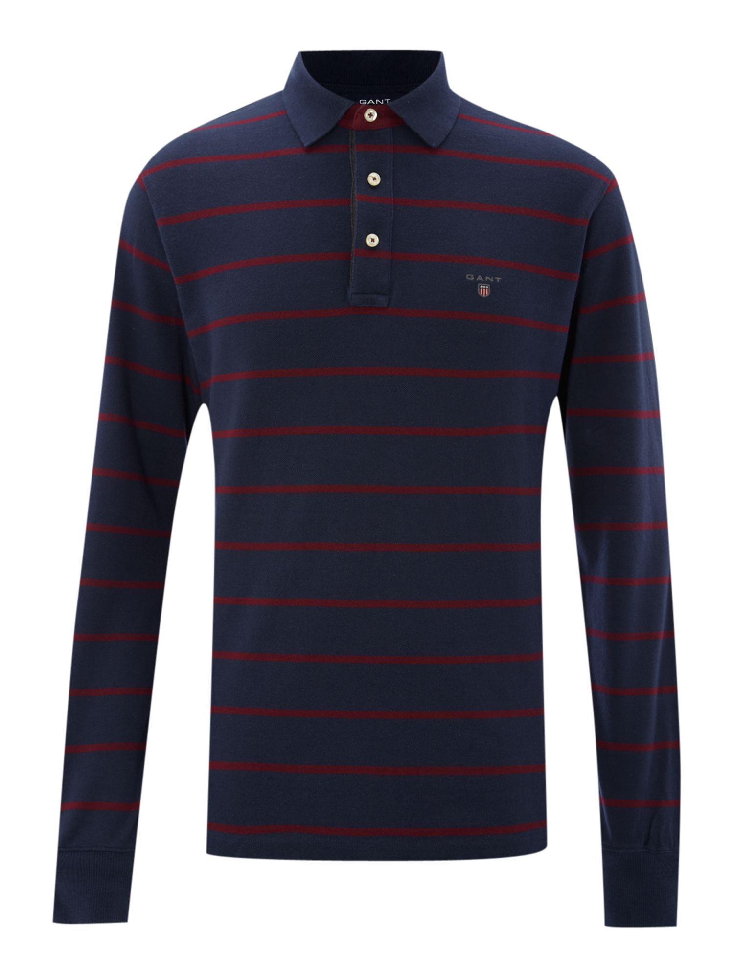 Gant Regular Fit Long Sleeve Breton Stripe Polo Shirt in Blue for Men ...