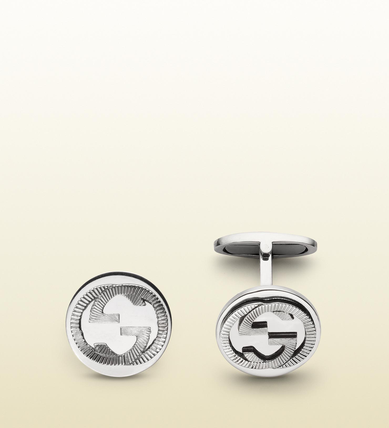 Gucci Cufflinks with Interlocking Guilloché G Motif in Metallic for Men