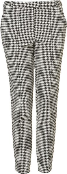 Topshop Puppytooth Cigarette Trousers in Gray (white) | Lyst