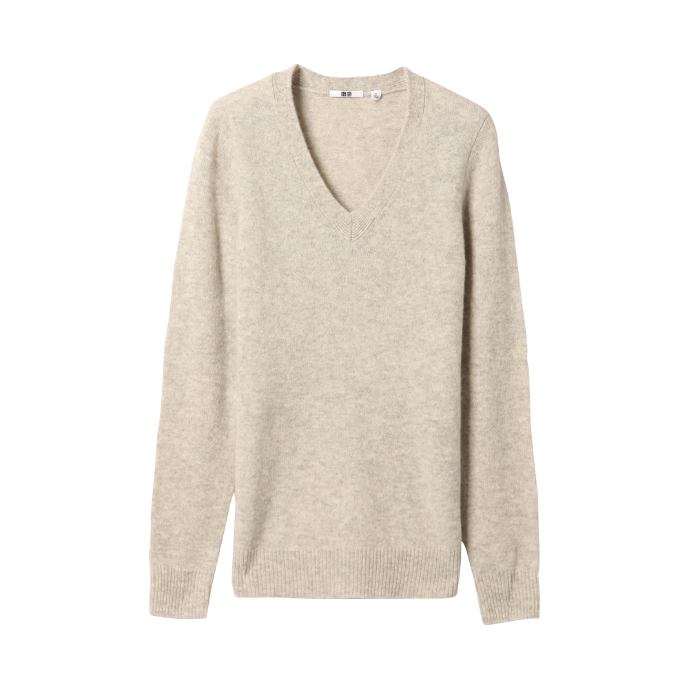 Uniqlo Women Soft Lambswool V Neck Sweater in Beige (light gray) | Lyst