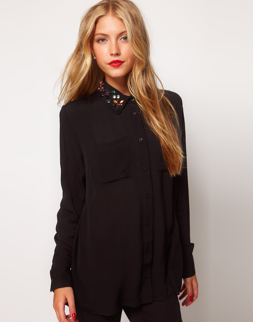 Lyst - Asos Collection Shirt with Jewel Embellished Collar in Black