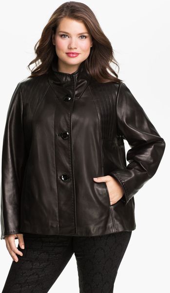 Ellen Tracy Button Up Leather Jacket in Black | Lyst