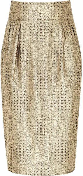 Reiss Inverted Pleat Pencil Skirt in Gold | Lyst