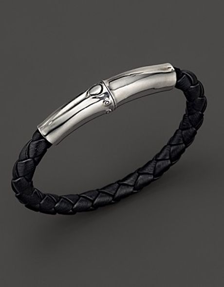 John Hardy Men'S Bamboo Silver Black Woven Leather Station Bracelet in ...