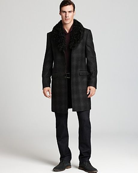 Michael Kors Ombre Crombie Fur Collar Coat in Gray for Men (charcoal ...
