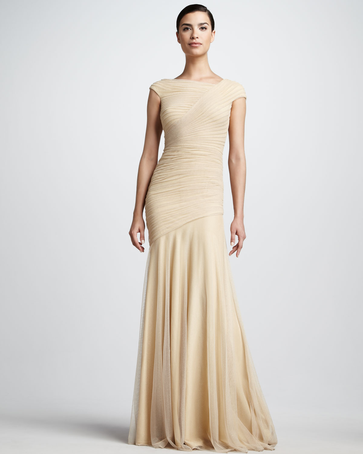 Lyst - Tadashi Shoji Asymmetric Ruched Gown in Metallic