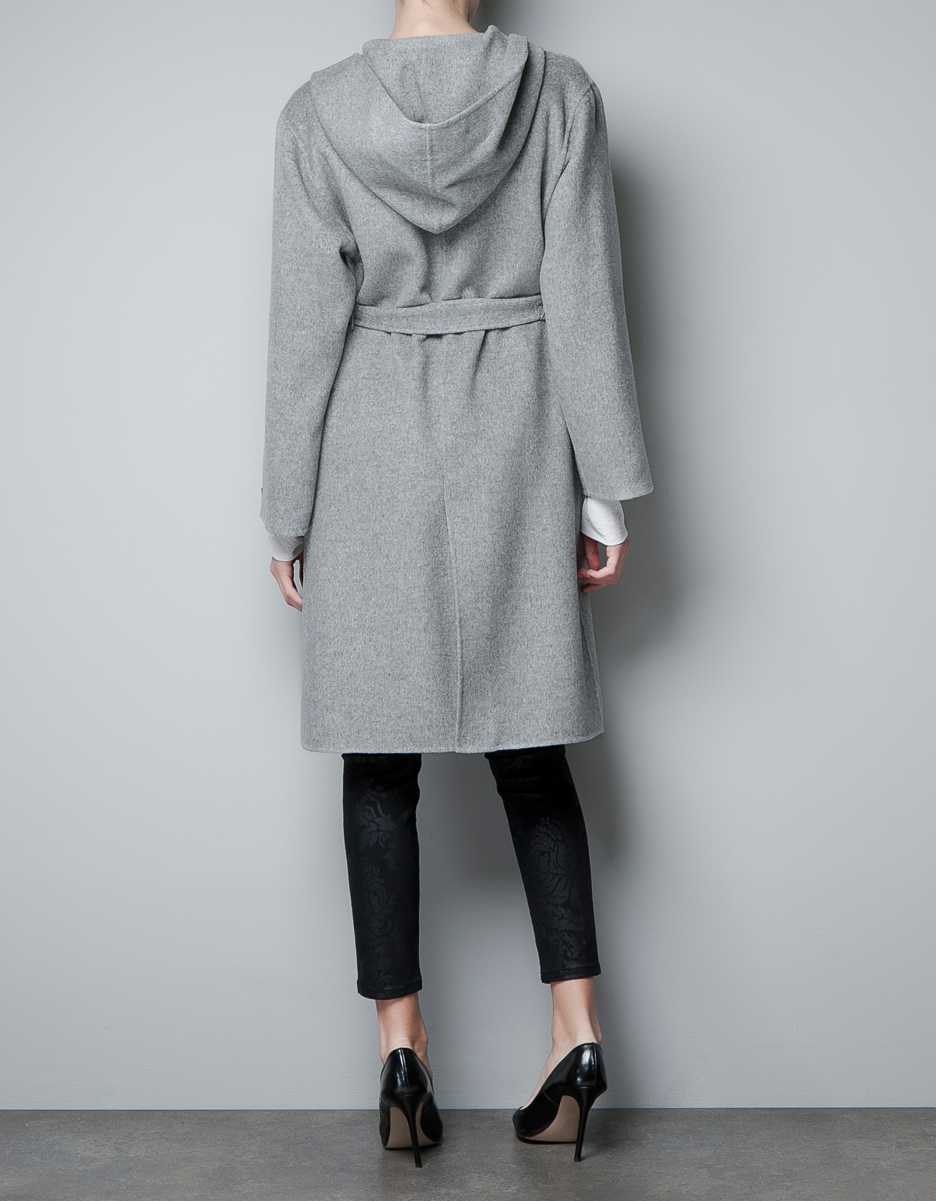 Zara Wraparound Coat with Hood in Gray Lyst