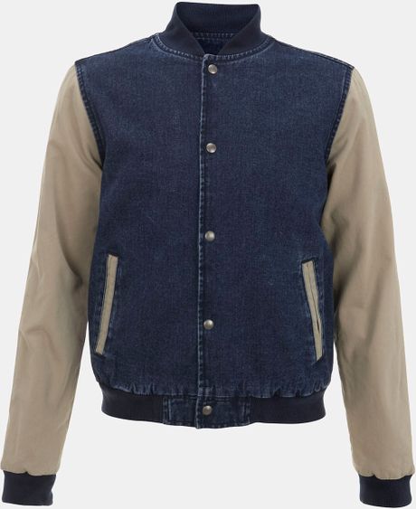 Topman Bepping Denim Baseball Jacket in Blue for Men (denim) | Lyst