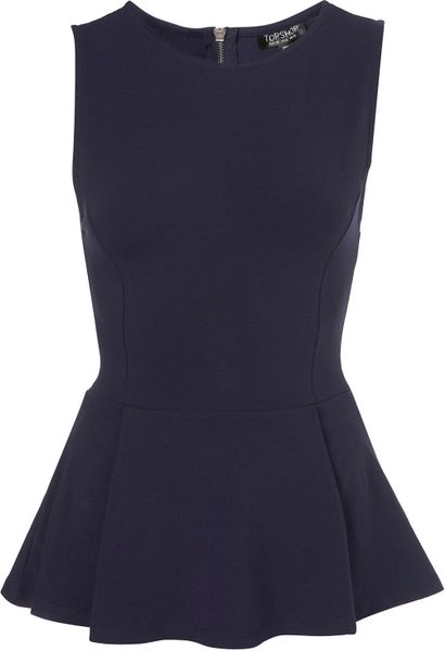 Topshop Sleeveless Peplum Top in Blue (navy blue) | Lyst