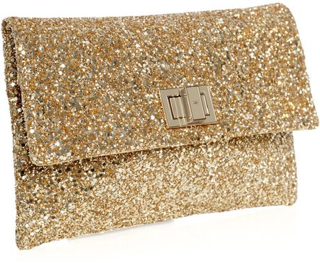 Anya Hindmarch Glitter Fabric Valorie Ii Clutch In Pale Gold in Gold | Lyst