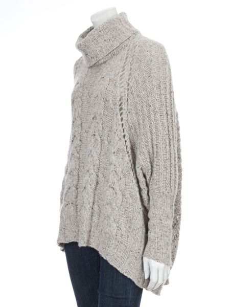 Autumn Cashmere Hi Lo Chunky Cable Cowl Neck Sweater in Gray (grey) | Lyst