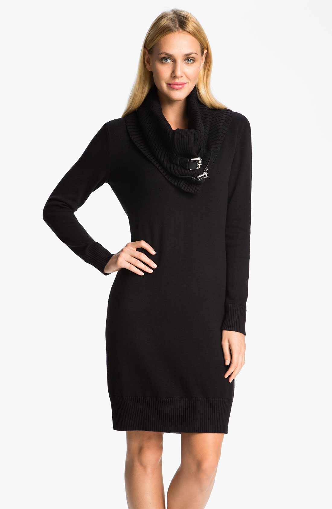 Michael Michael Kors Sweater Dress with Detachable Cowl in Black | Lyst
