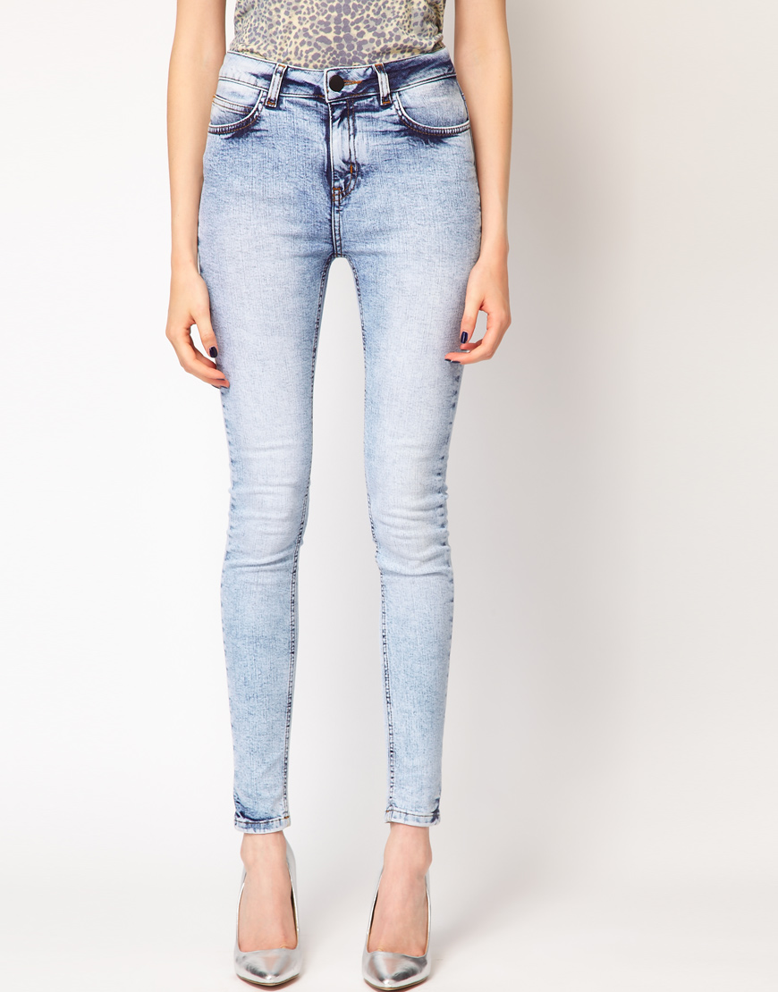 Lyst - Just Female High Waist Acid Wash Skinny Jeans in Blue
