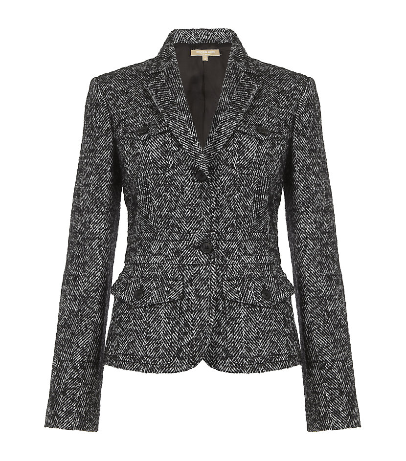 Michael Kors Herringbone Tweed Jacket in Black | Lyst