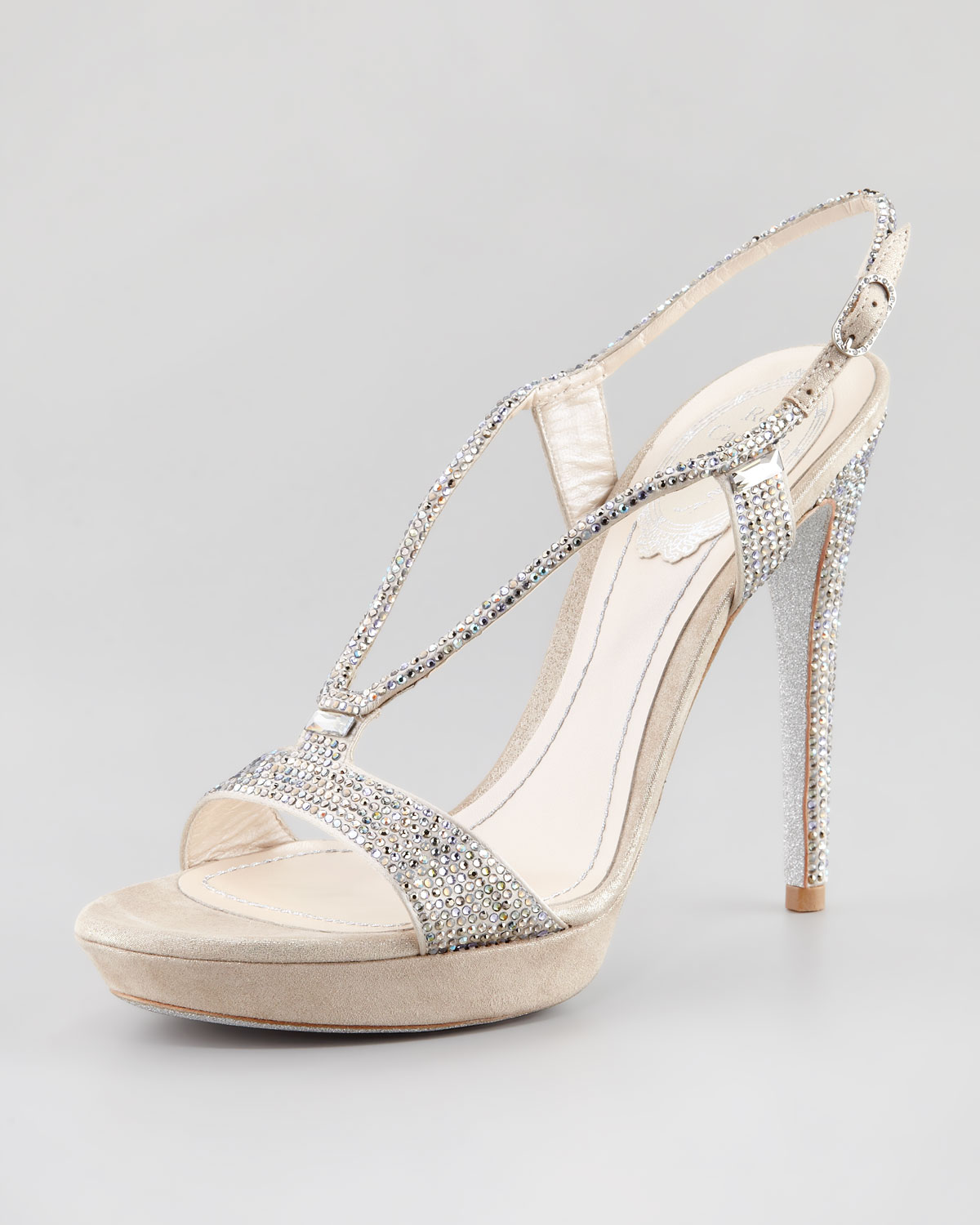 Rene caovilla Crystal Wishbone Sandals in Metallic | Lyst