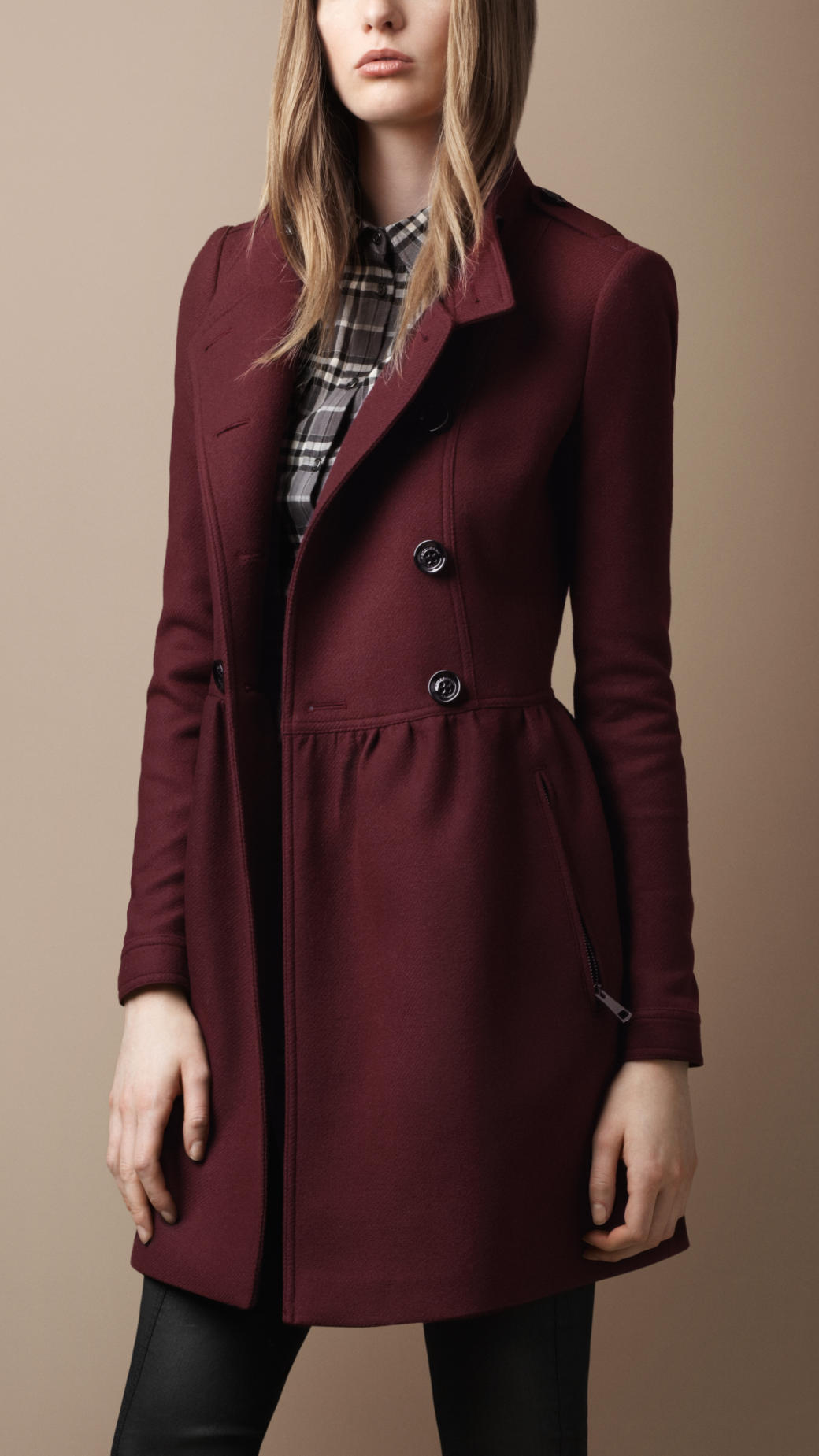 Lyst - Burberry Brit Wool Twill Dress Coat in Red