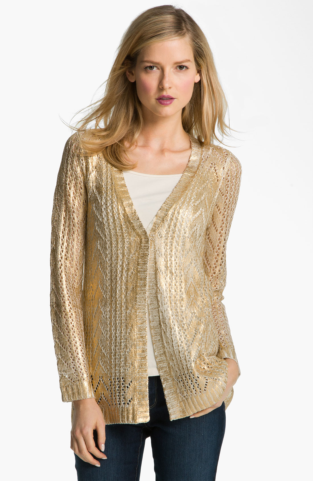 Alberto makali Open Stitch Metallic Cardigan in Gold (ivory/ gold) | Lyst