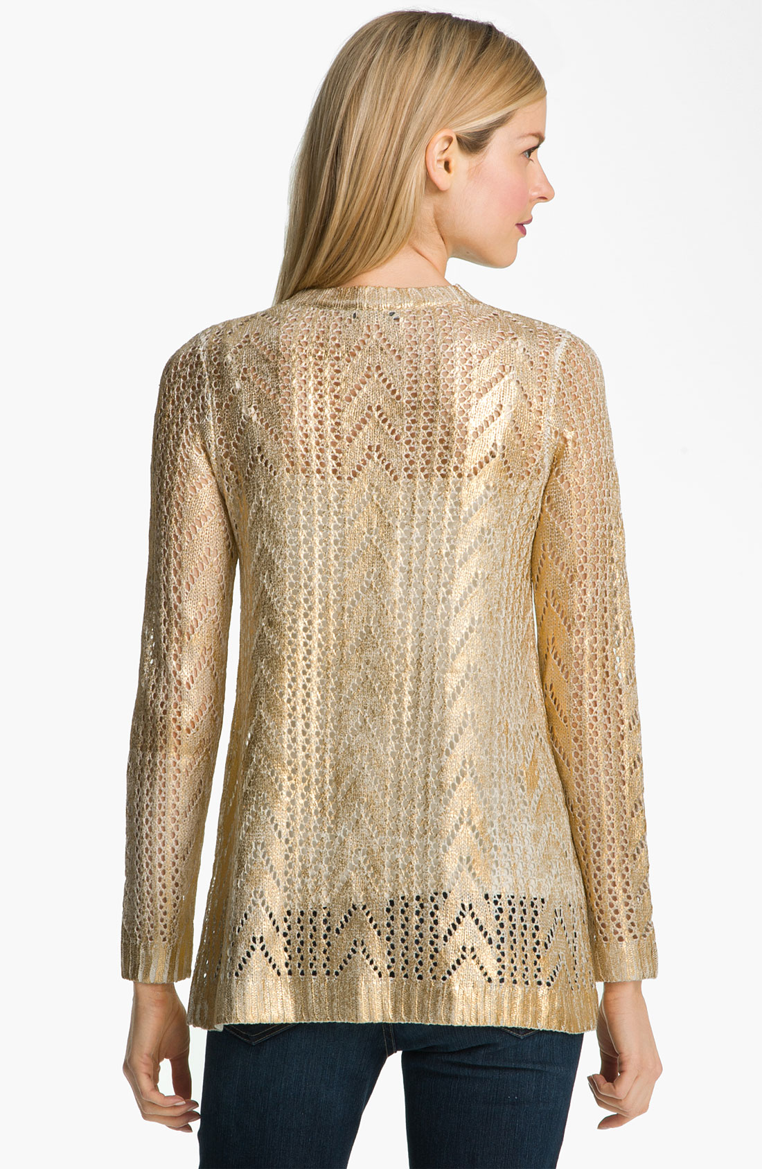 Alberto makali Open Stitch Metallic Cardigan in Gold (ivory/ gold) | Lyst