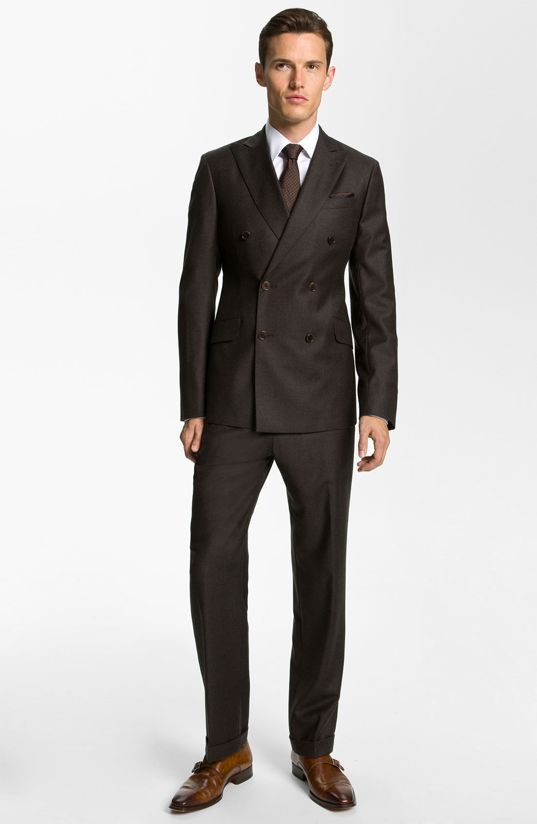 Armani Sartorial Double Breasted Trim Fit Suit in Brown for Men | Lyst