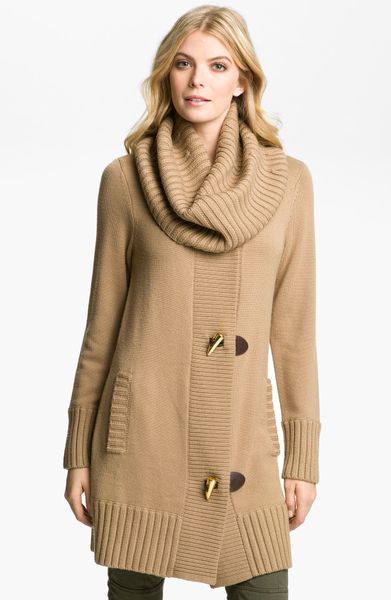 Michael Michael Kors Toggle Sweater Coat in Brown (dark camel) | Lyst