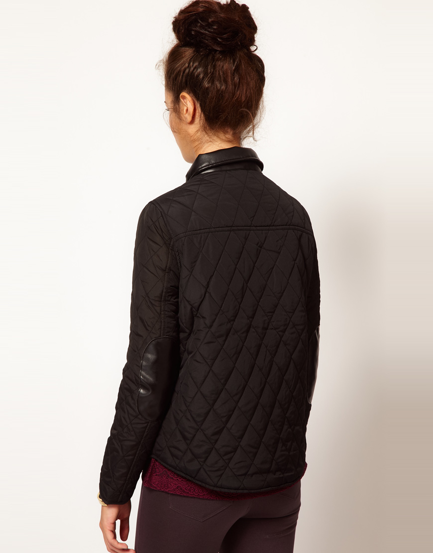 Lyst River Island Quilted Jacket with Pu Trim in Black