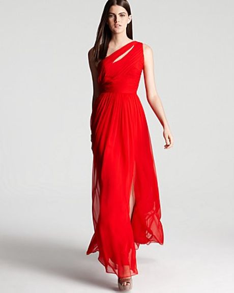 Ml Monique Lhuillier One Shoulder Gown Full Skirt in Red (ruby) | Lyst