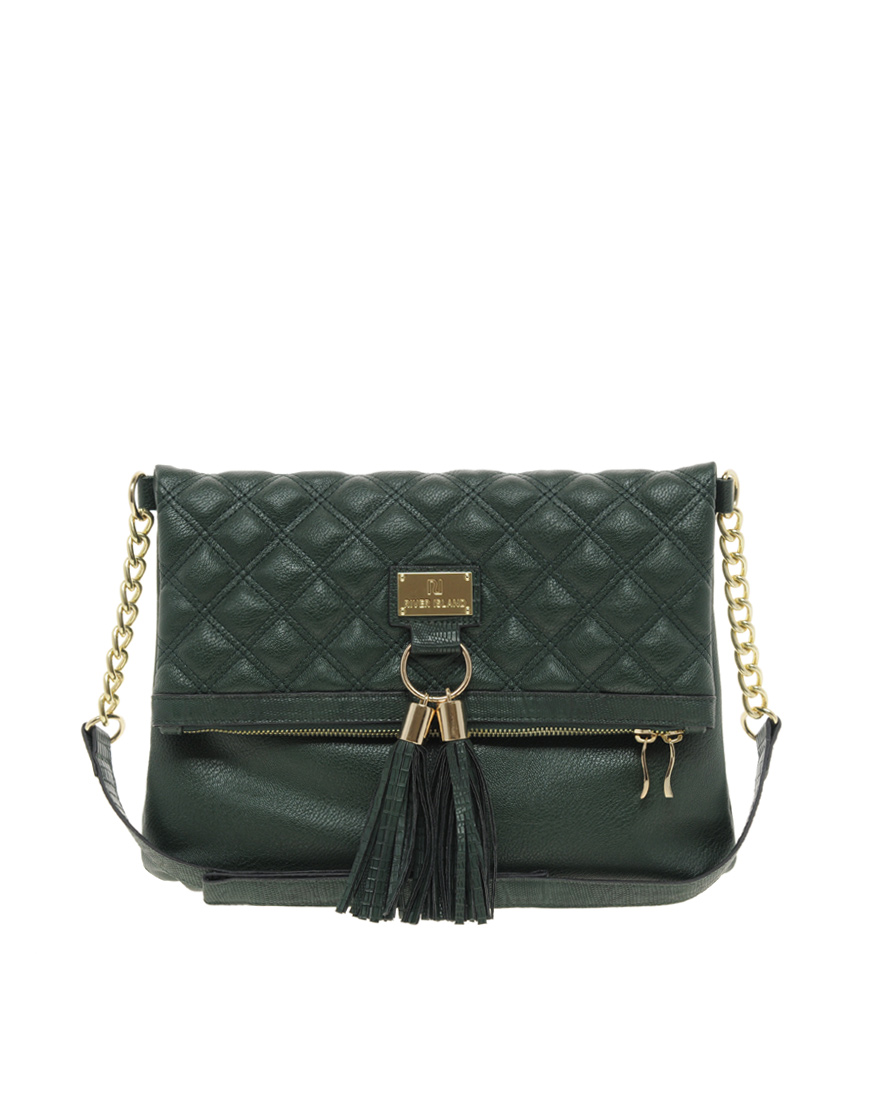Lyst River Island Quilted Tassel Front Messenger Bag in Black